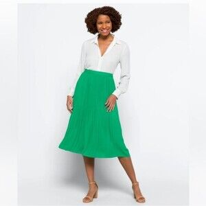 Skies Are Blue Green Pleated Midi Skirt Size XL